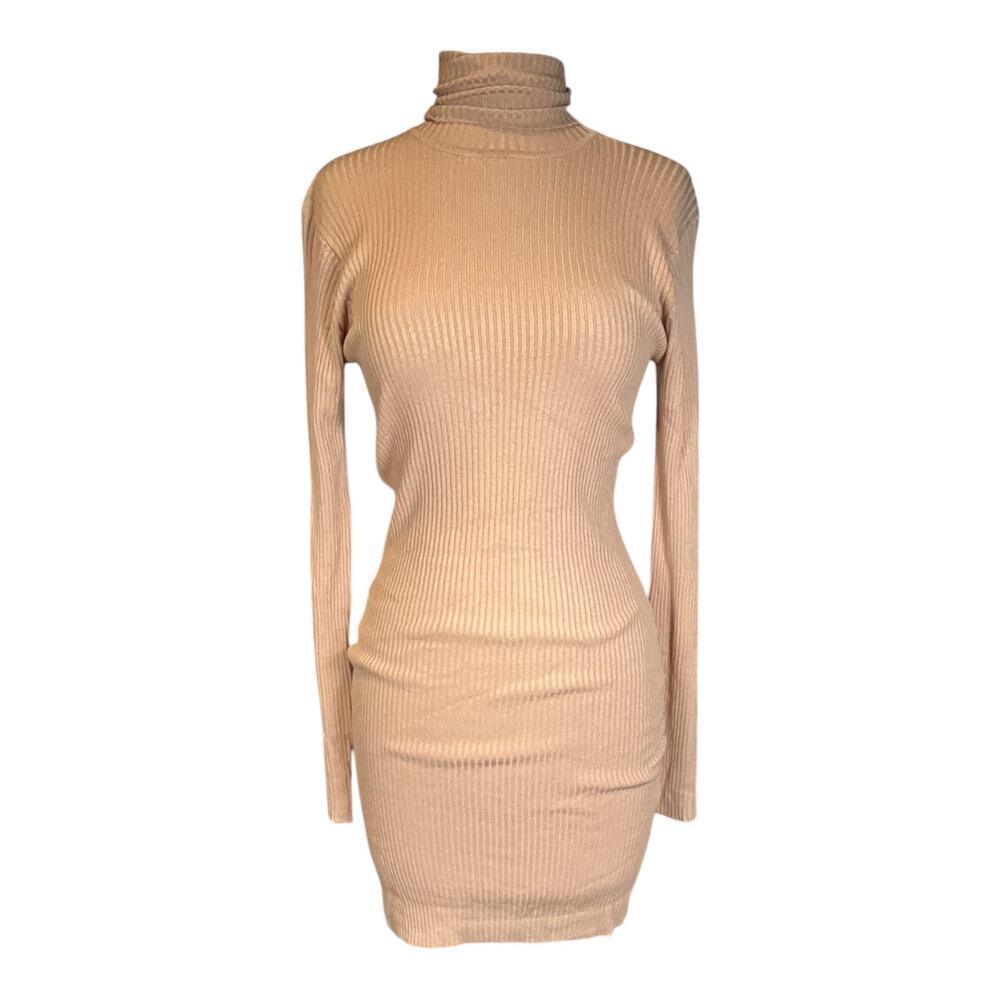 Winter Night Out Nasty Gal Ribbed Roll Neck Mini Dress Oatmeal Sweater US 4 NWT